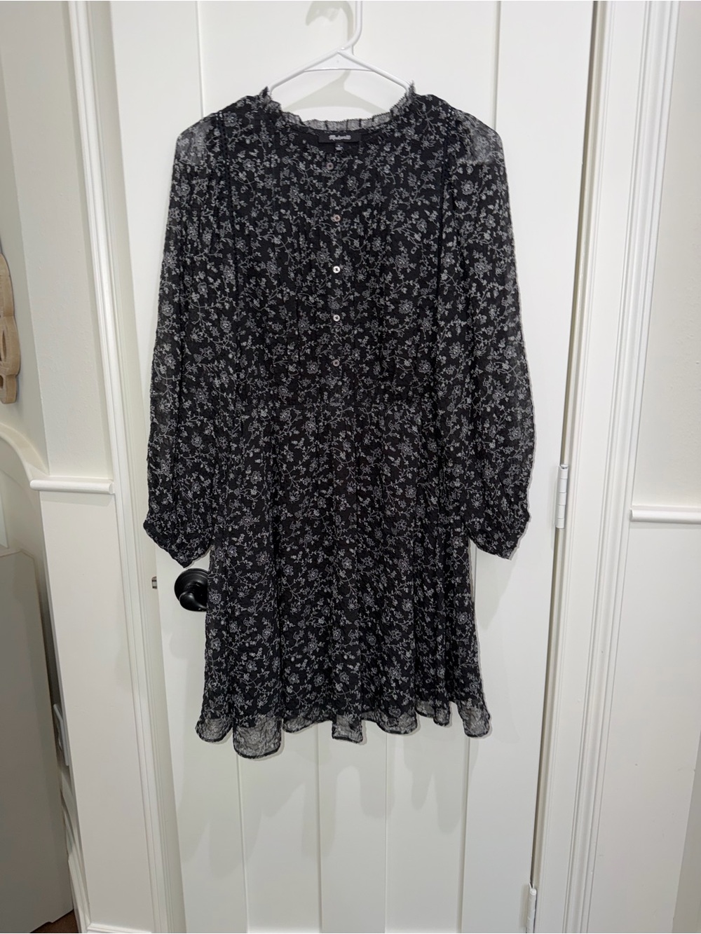 Madewell Black Floral Long-Sleeve Mini Dress